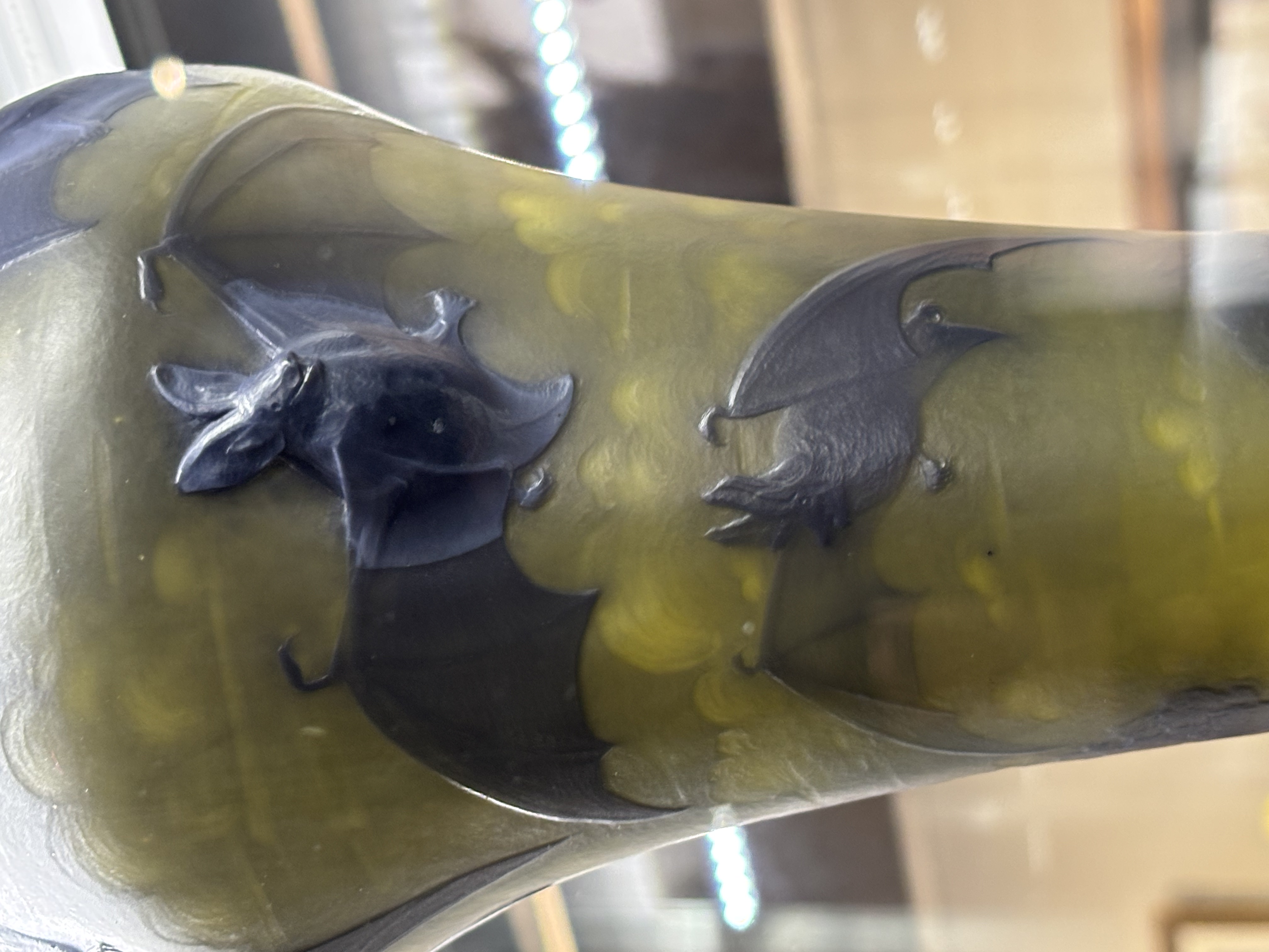 Daum Green and Purple Bat and Moth Vase