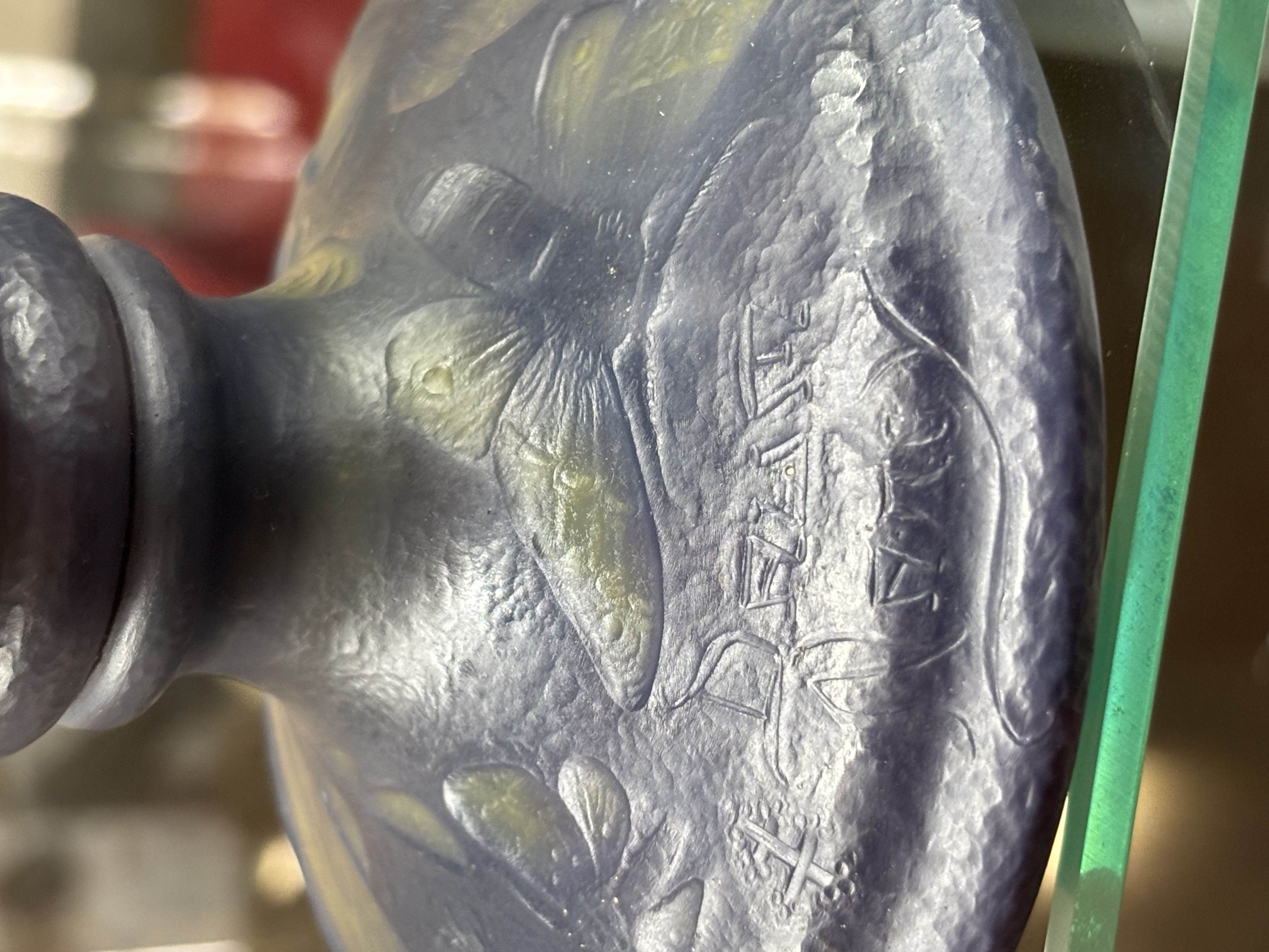 Daum Green and Purple Bat and Moth Vase