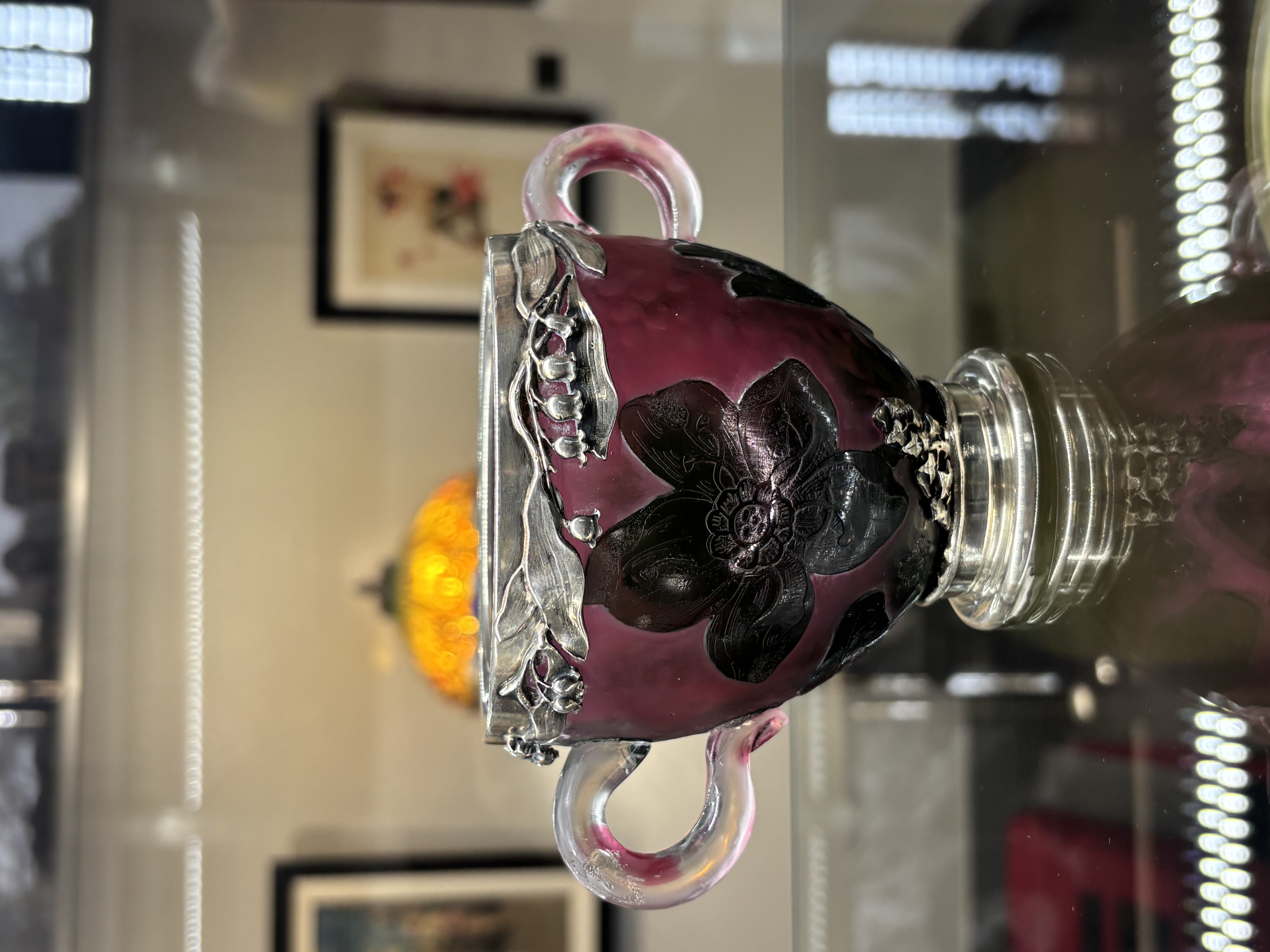 Daum Purple Silver Mounted Two Handeled Vase