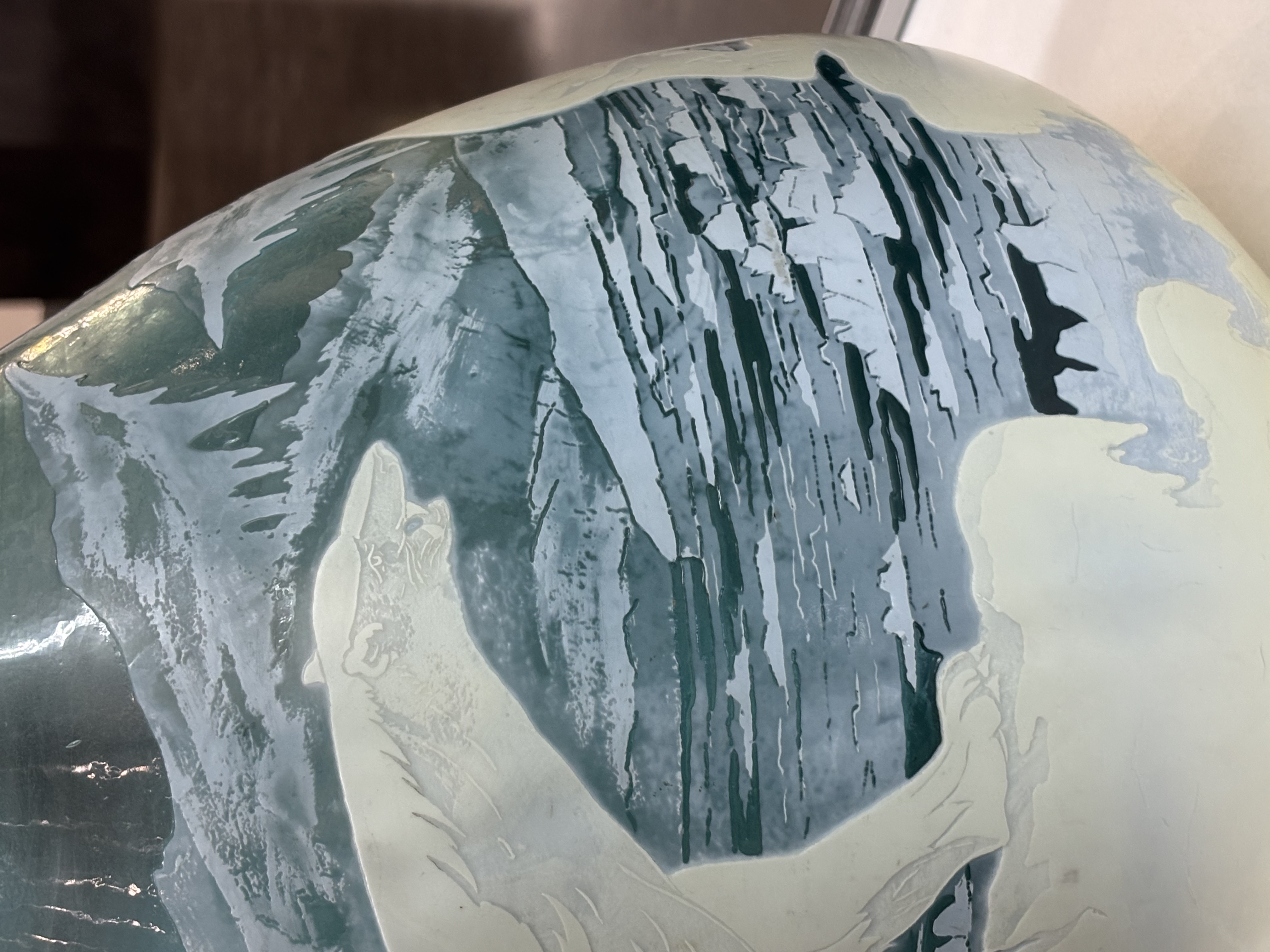 Galle Cameo Glass Polar Bear Vase, Blue, Cased in White