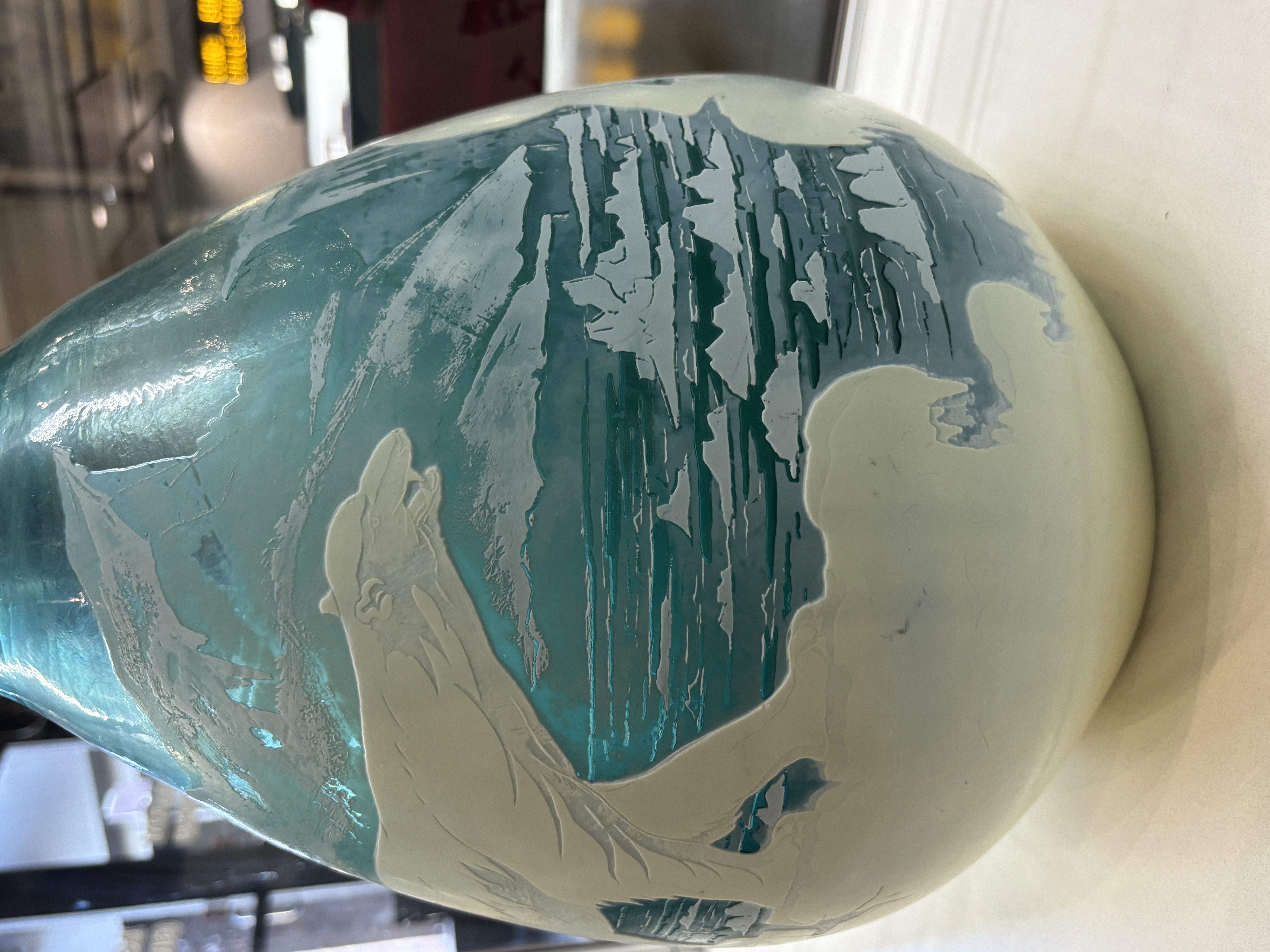 Galle Cameo Glass Polar Bear Vase, Blue, Cased in White