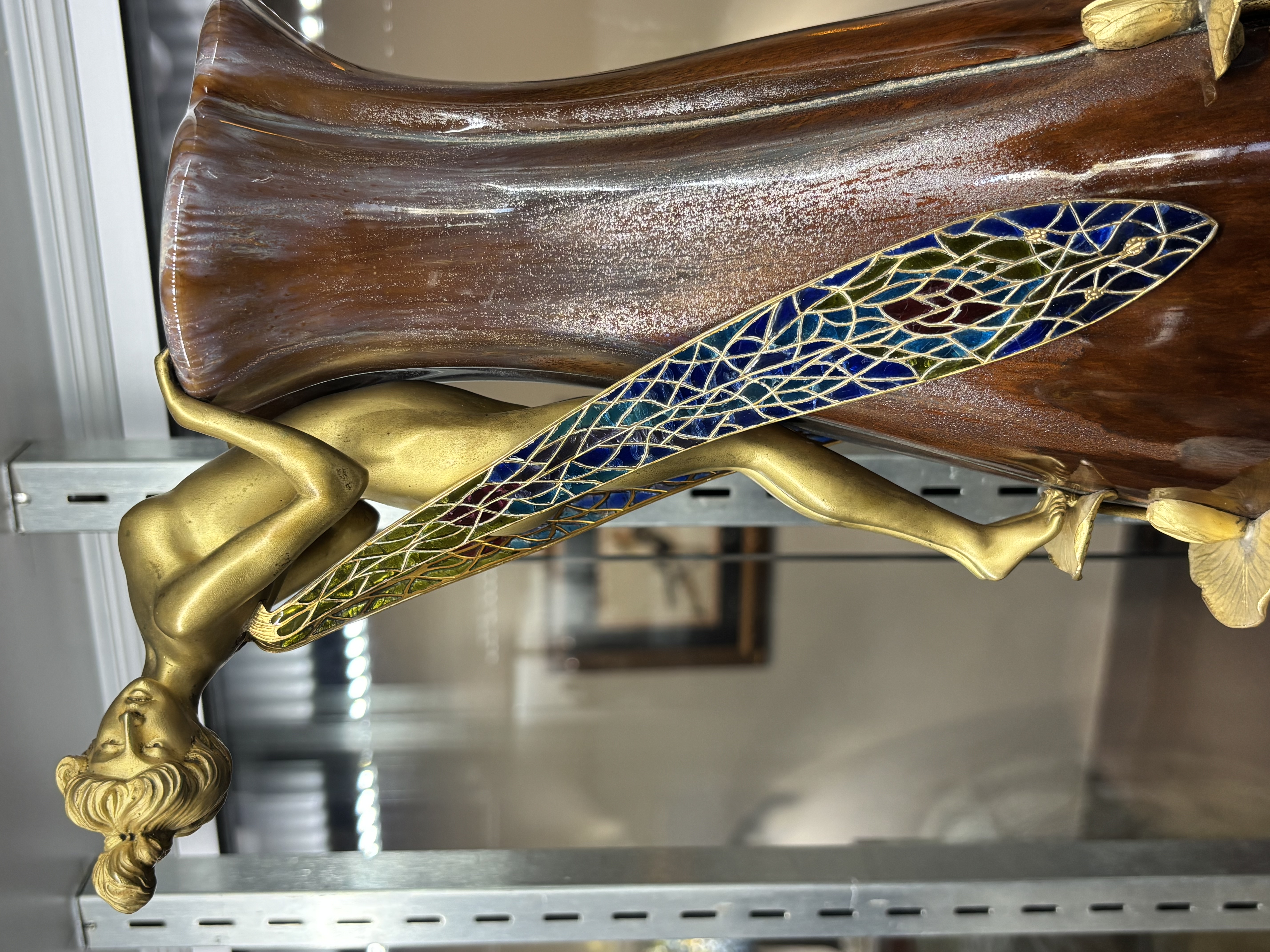 Bronze, Ceramic Plique a Jour Damselfly Vase