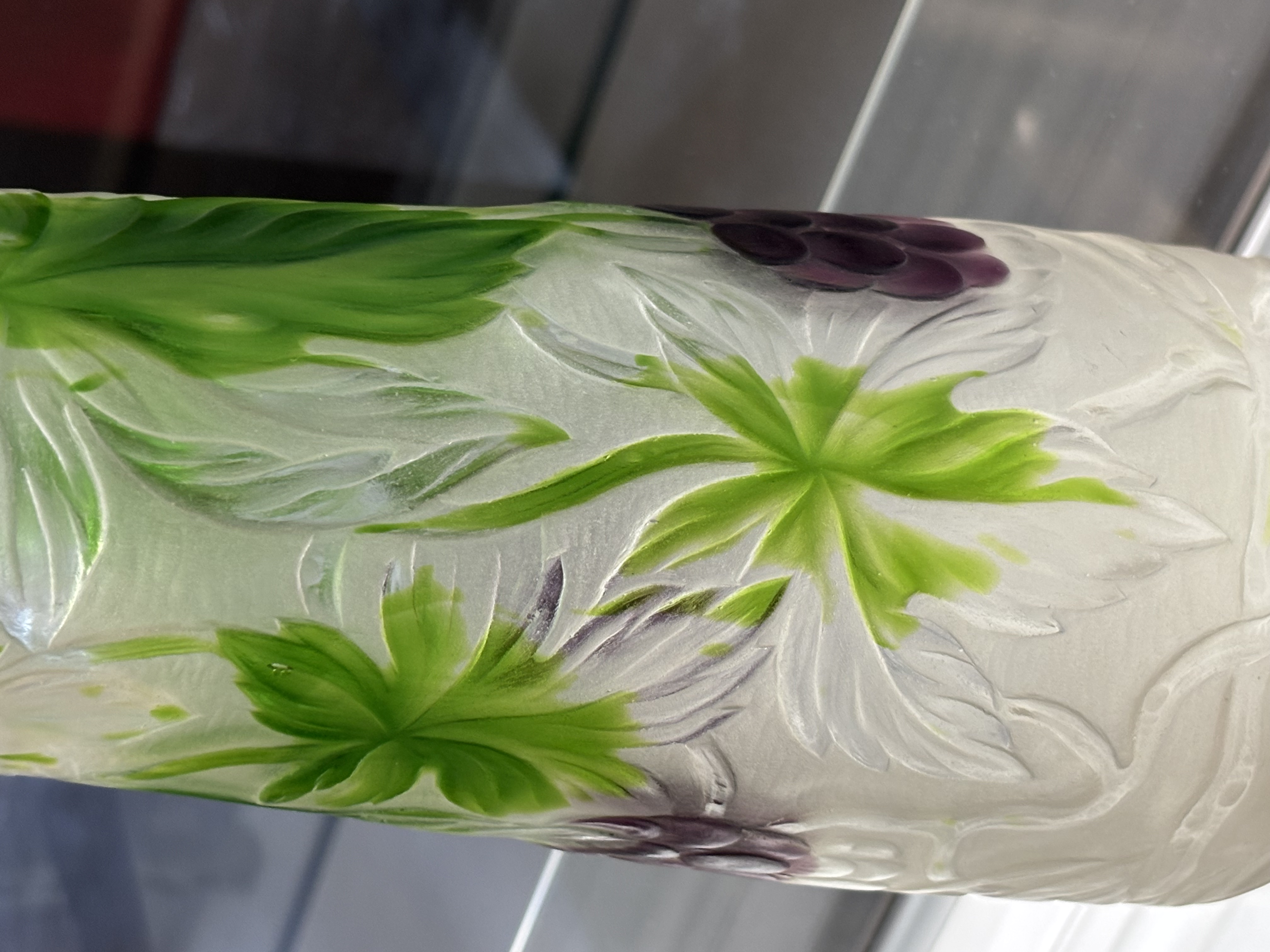 Louis Comfort Tiffany Cameo Glass  Concord Grape Vine Vase