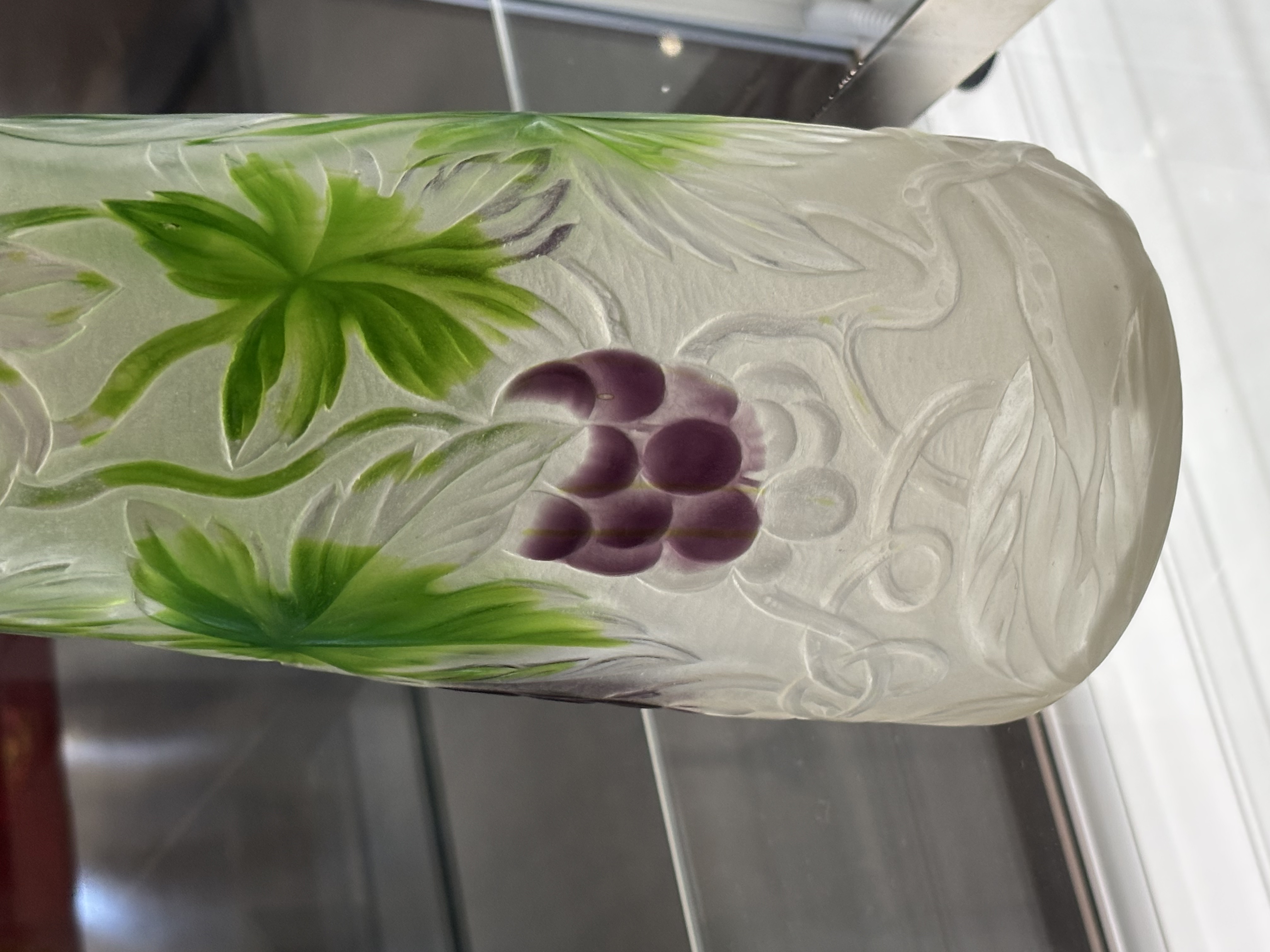 Louis Comfort Tiffany Cameo Glass  Concord Grape Vine Vase