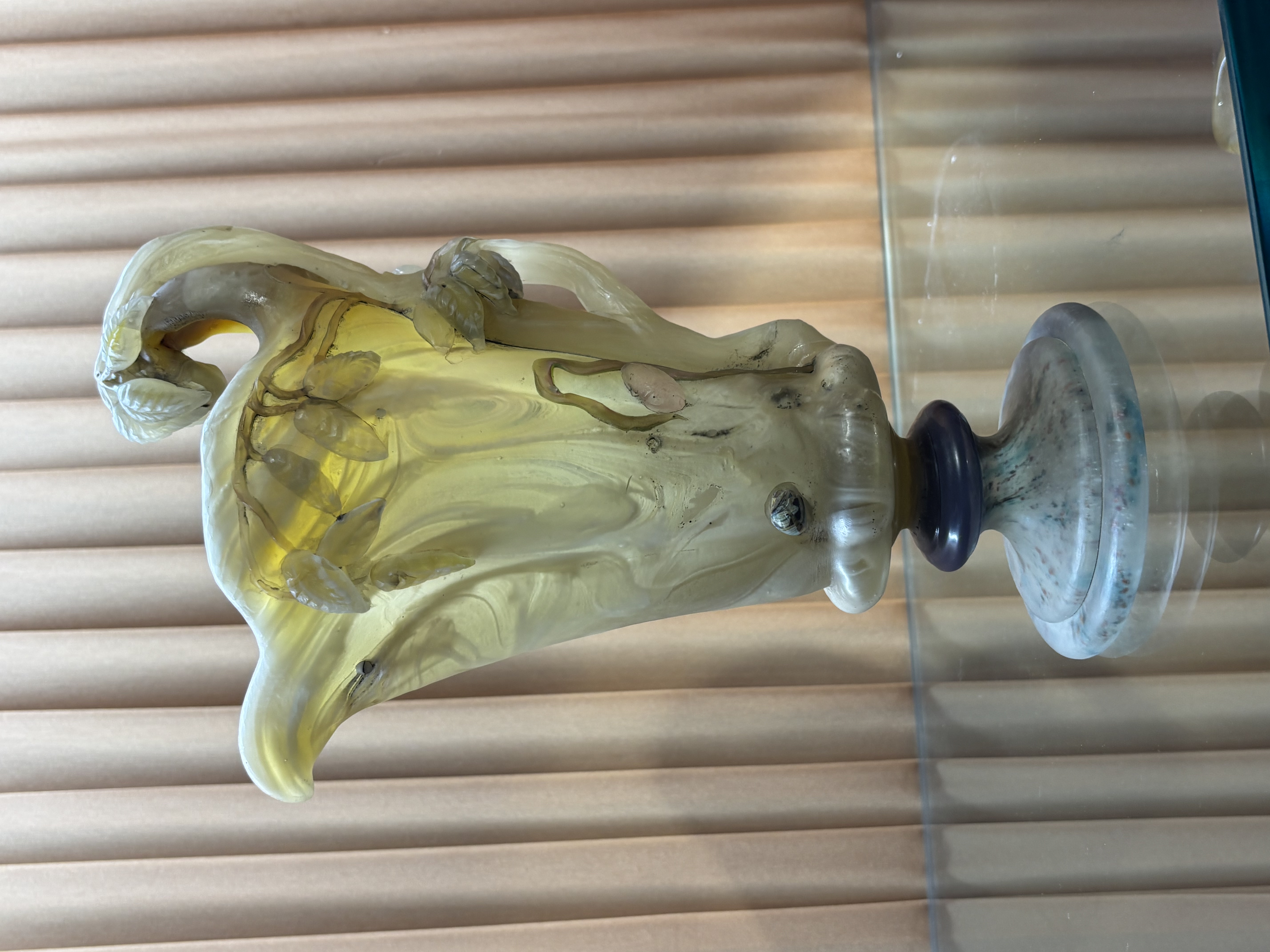 Hand Sculpted Blown Glass Pitcher with Applied Decoration