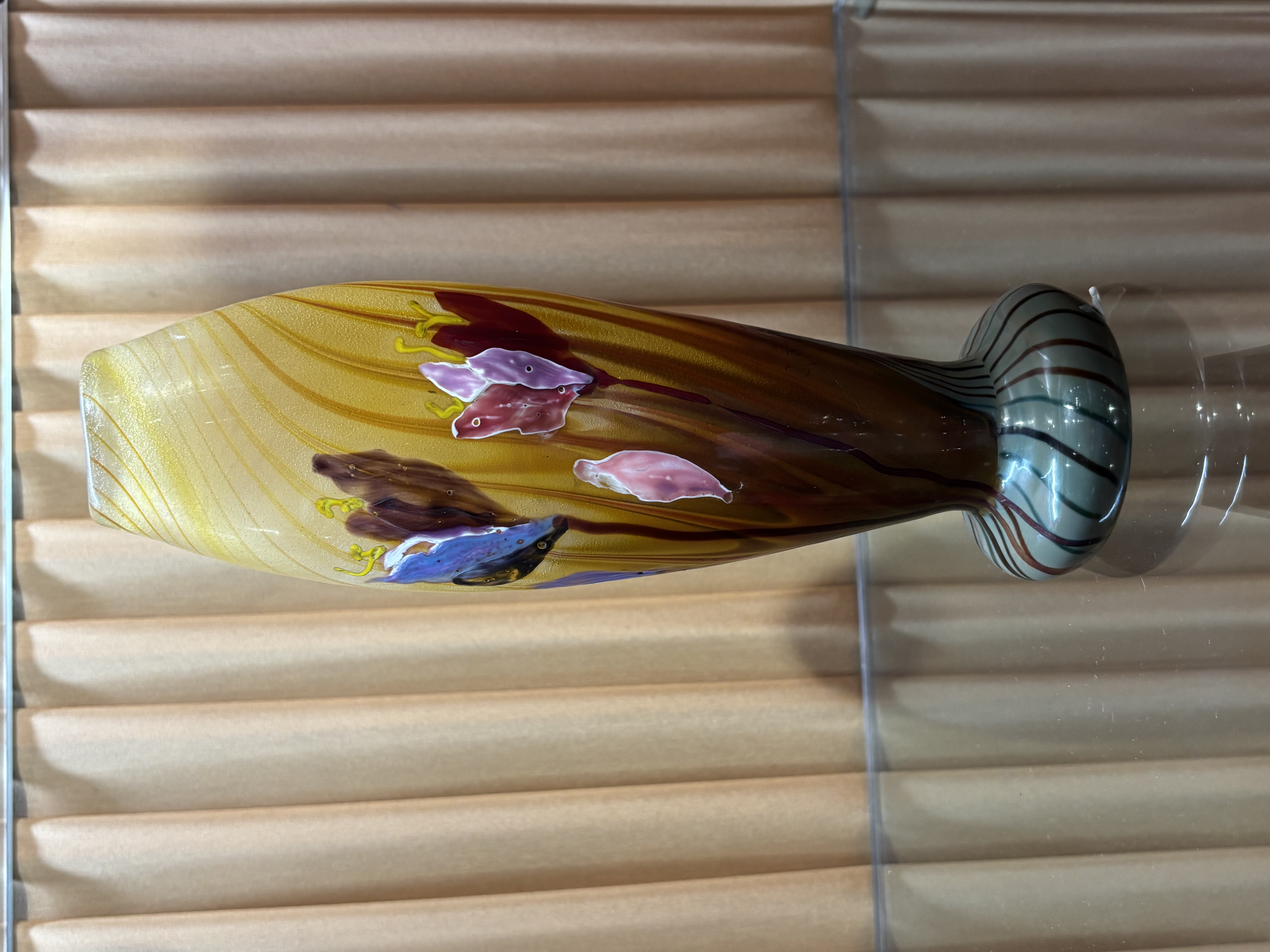 Internally Decorated Marquetry and Wheel Carved Vase