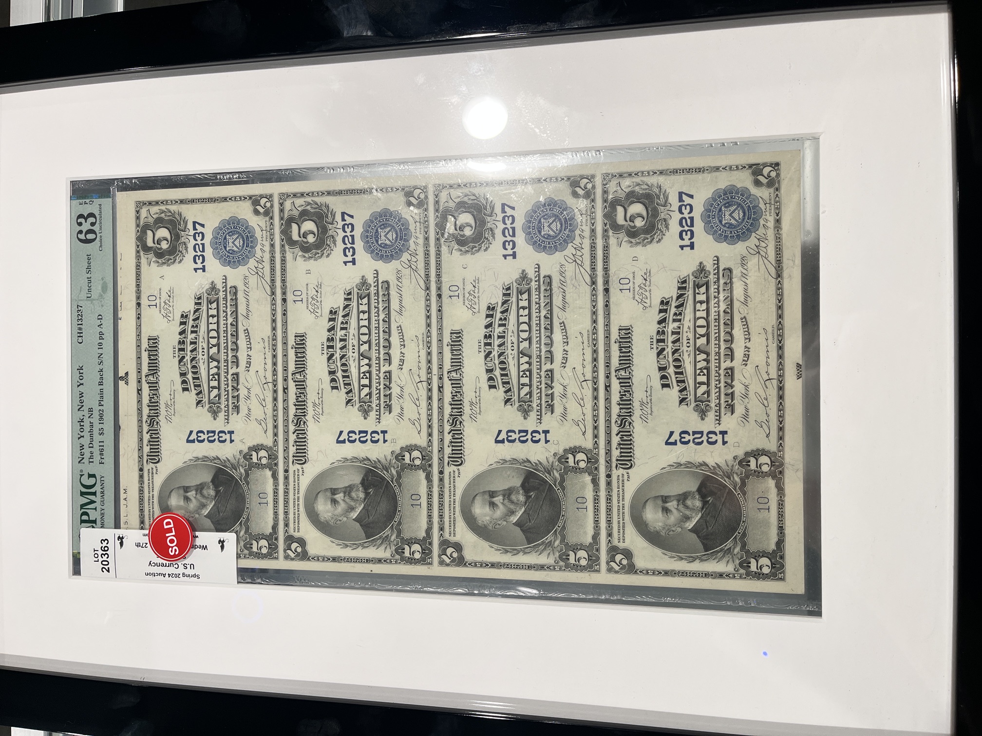Dunbar $5 National Bank 1902 (Plain Back) Uncut Sheet