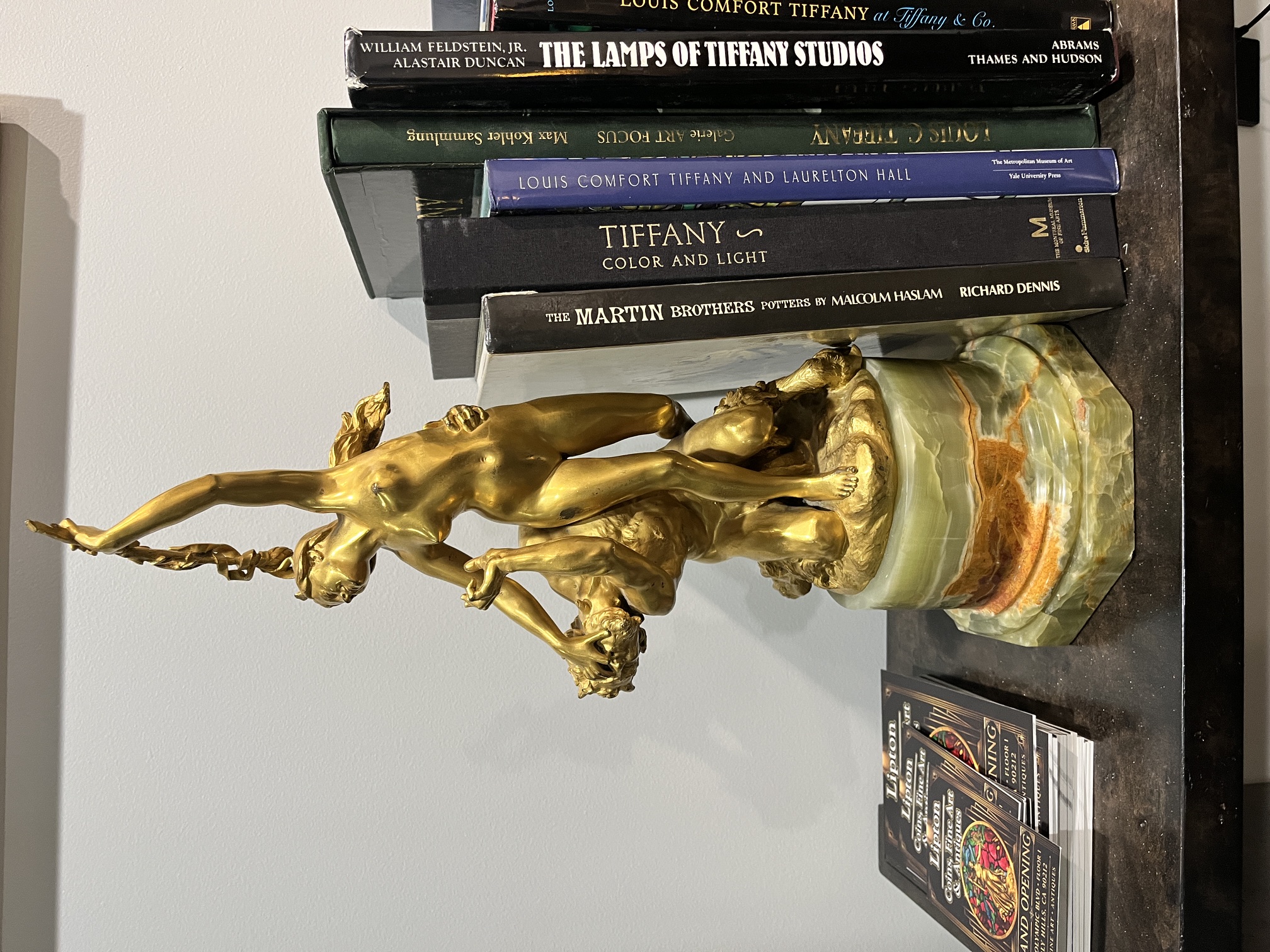 Gilt Bronze Maiden and Faun on Green Marble Base