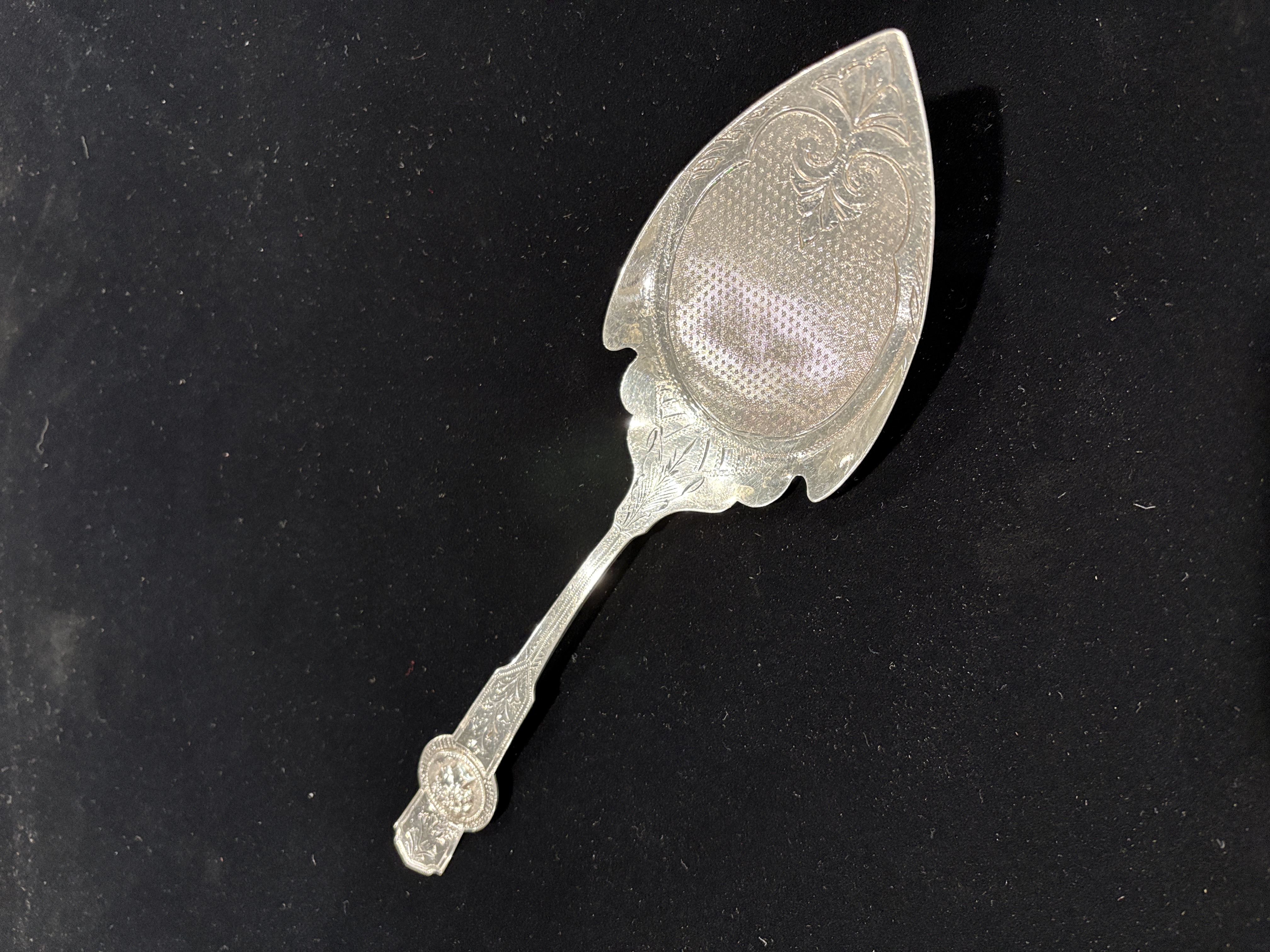 American Coin Silver Medallion Pattern Machined Pie Server Circa 1850