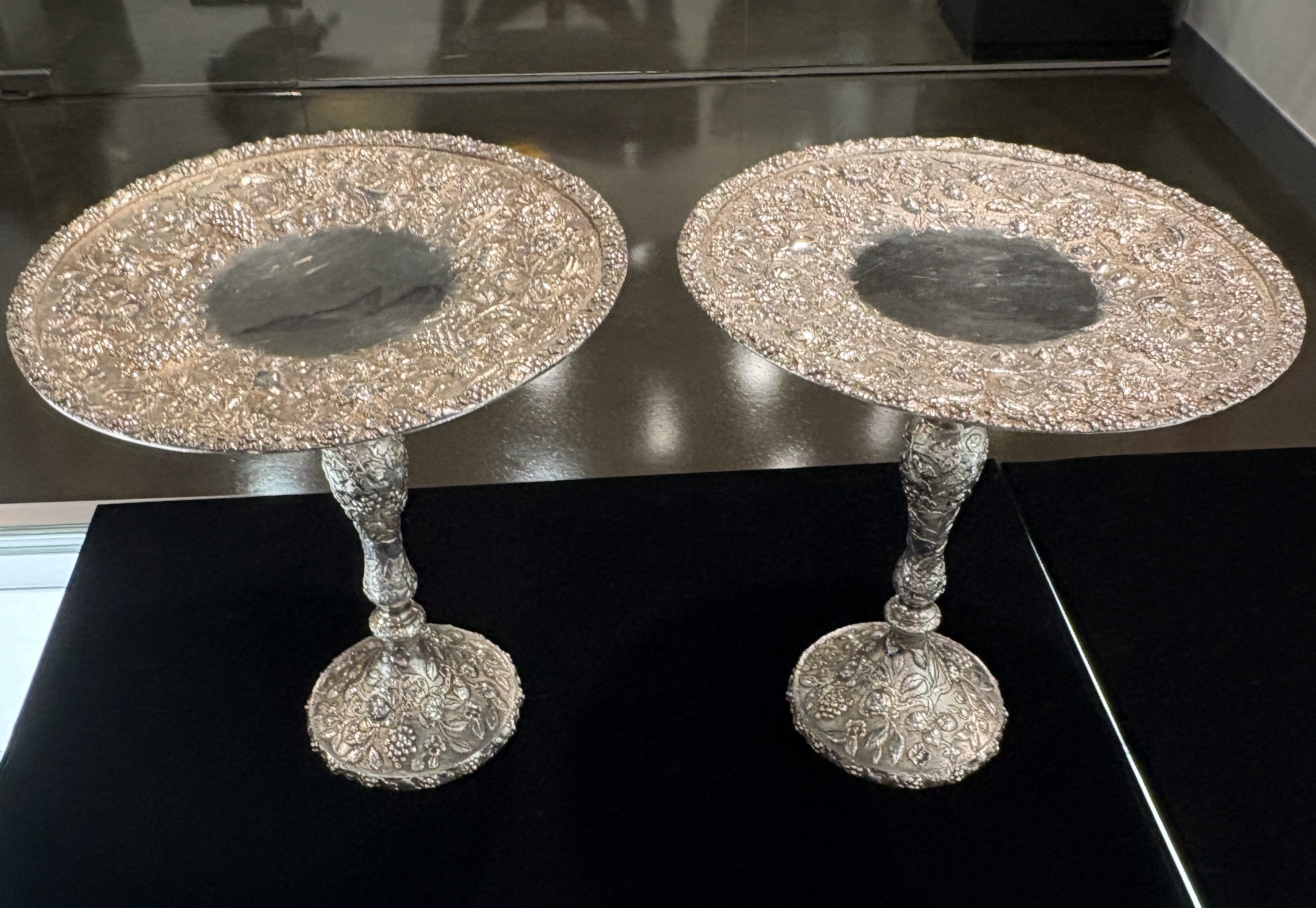 Pair Repousse Antique Silver Loring-Andrews Co. Tazzas, Cincinnati 