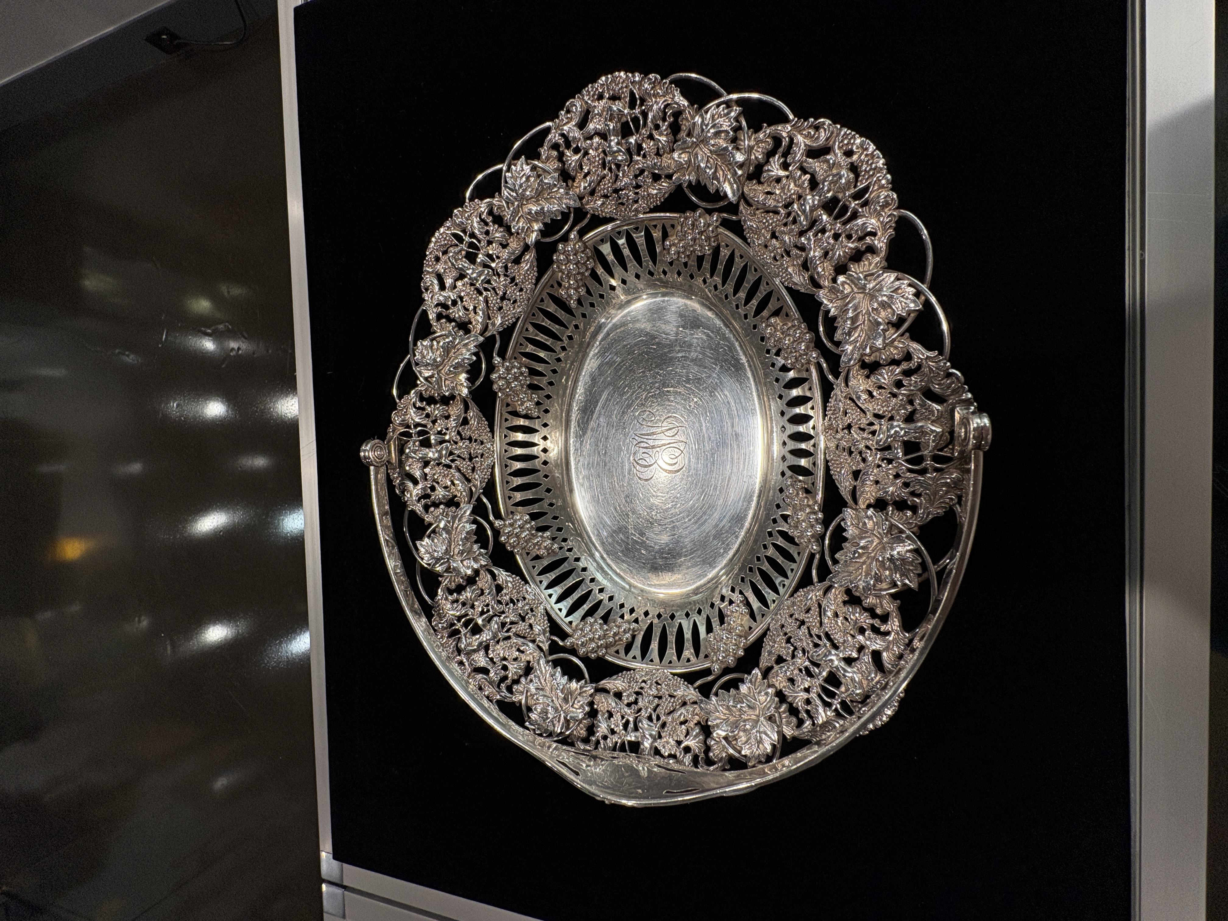 American Antique Silver Grape Basket Decorated with Cupids Circa 1890