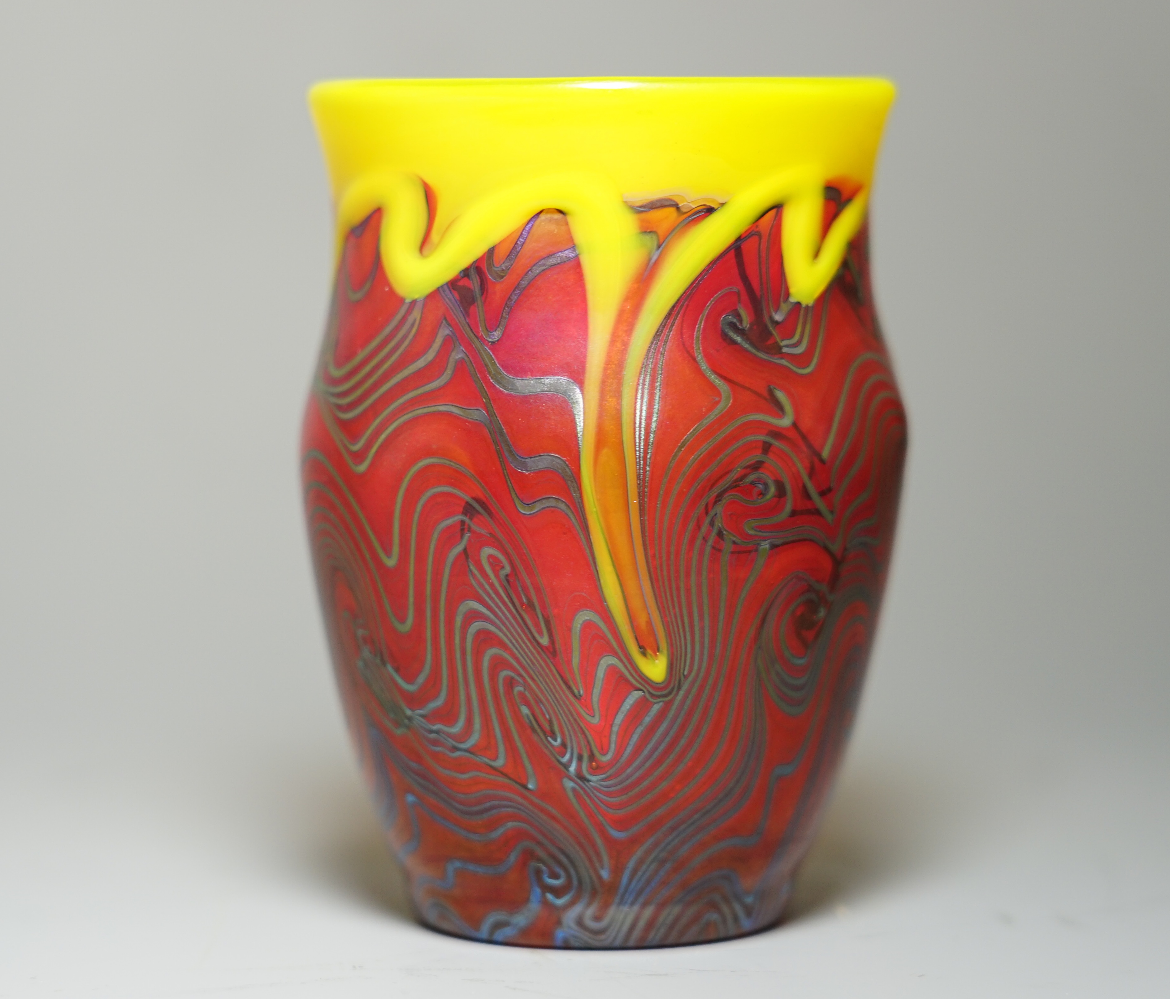 Red and Yellow Internally Decorated Vase